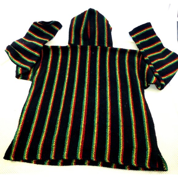Earth Ragz Baja Hoodie XXL Rasta Striped Black Cotton Blend Pullover Kangaroo Po - Picture 2 of 11